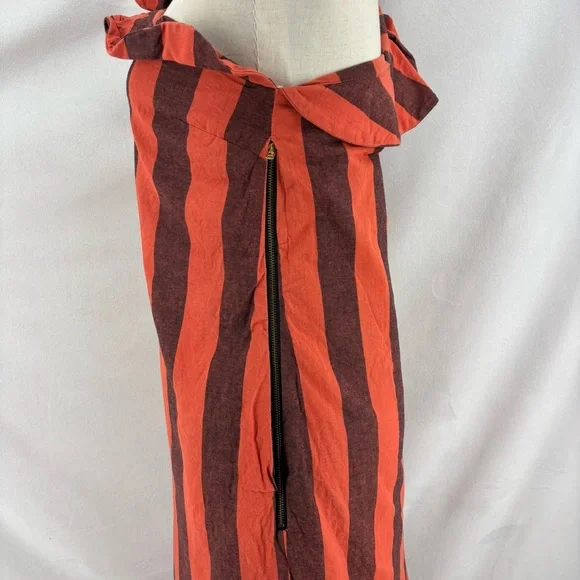 One-Shoulder Ruffle Midi Skirt in Rust and Black Stripe - Picture 8 of 11